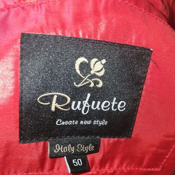 Vintage Rufuete Red Italian Trench Coat with ruffled sleeves size 50 - Picture 8 of 12